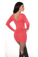 Sexy KouCla knit-dress with Chains on back Coral